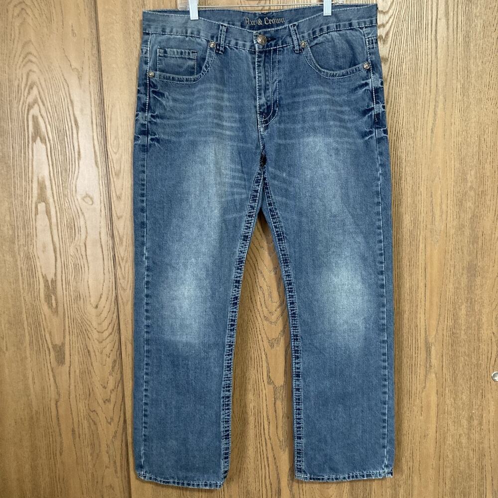 Axe & Crown Jeans Men’s 36x32 Medium Blue Wash Relaxed Straight Embroidered Back